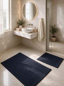 Cotton Woven Absorbent Bath Mat, VERA Bathroom Rug 60x100 Cm - Dark Grey - View 3