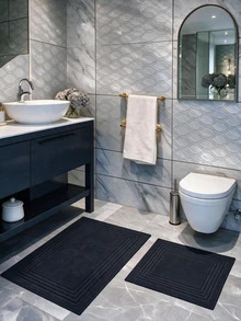 Cotton Woven Absorbent Bath Mat, VERA Bathroom Rug 60x100 Cm - Dark Grey - View 8