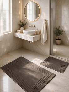 Cotton Woven Absorbent Bath Mat, VERA Bathroom Rug 60x100 Cm - Coffee Brown - View 3