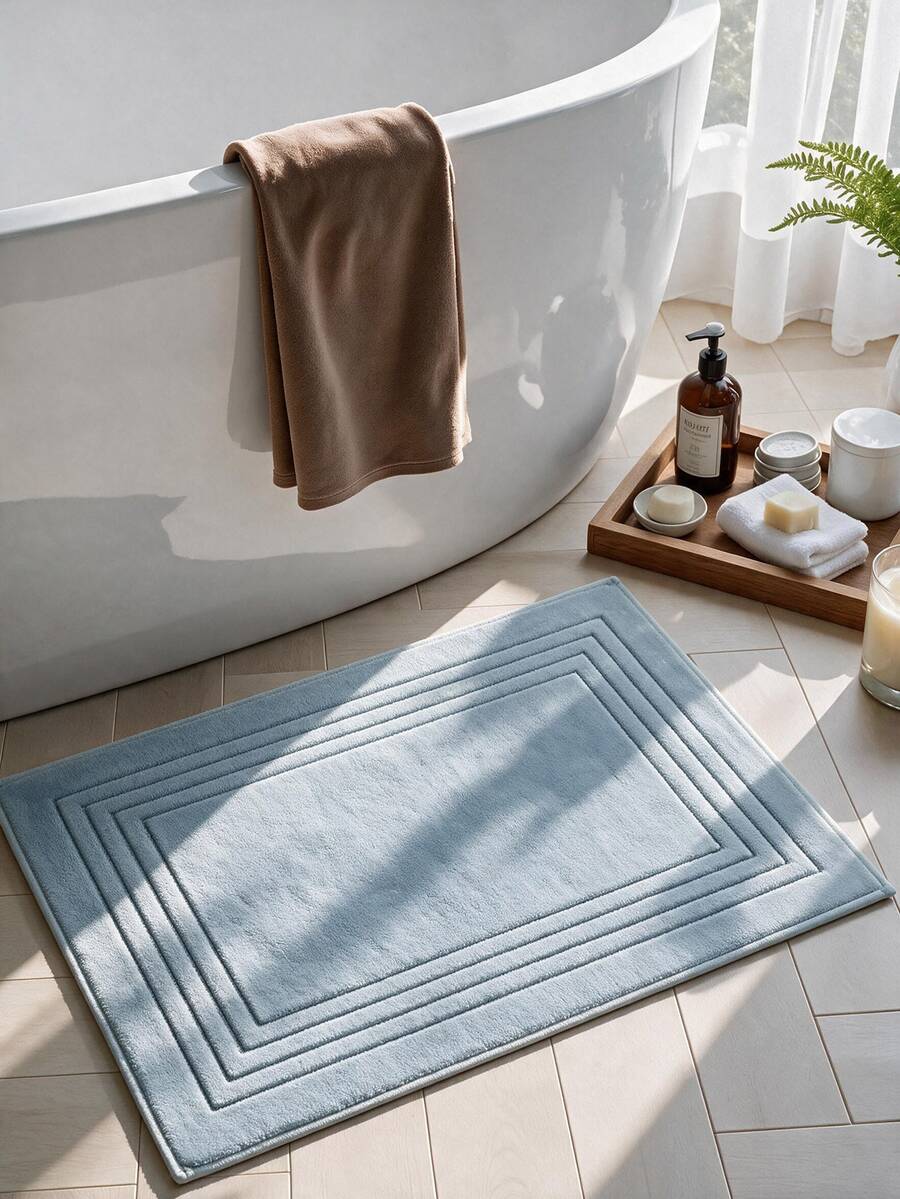 Cotton Woven Absorbent Bath Mat, VERA Bathroom Rug 60x100 Cm