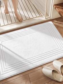 Cotton Woven Absorbent Bath Mat, VERA Bathroom Rug 60x100 Cm - White - View 8