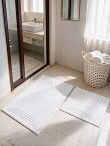 Cotton Woven Absorbent Bath Mat, VERA Bathroom Rug 60x100 Cm - White - View 9