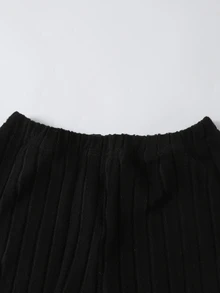 SHEIN 青少年女孩3件套，灰褐色立領無袖背心外套、黑色羅紋針織上衣、喇叭褲，休閒秋季萬聖節聖誕節穿搭 - 黑色 - 查看 8