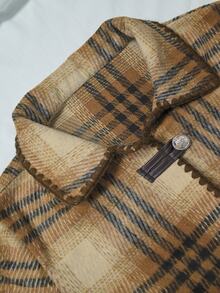 Offisola Elegant Tweed Plaid Short Jacket With Lapel Collar For Middle-Aged Women - Brown - View 6