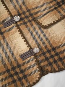 Offisola Elegant Tweed Plaid Short Jacket With Lapel Collar For Middle-Aged Women - Brown - View 8