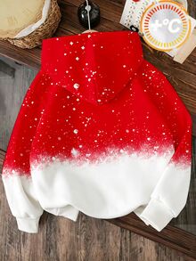 Young Boys Autumn/Winter Casual Christmas Red Lights Santa Claus Gradient Snowflake Print Hooded Sweatshirt For Outdoor And Sports Birthday Gift - Multicolor - View 2