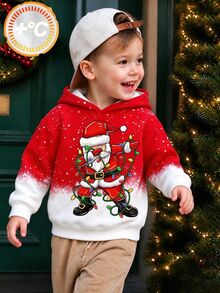 Young Boys Autumn/Winter Casual Christmas Red Lights Santa Claus Gradient Snowflake Print Hooded Sweatshirt For Outdoor And Sports Birthday Gift - Multicolor - View 4