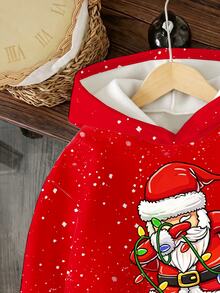 Young Boys Autumn/Winter Casual Christmas Red Lights Santa Claus Gradient Snowflake Print Hooded Sweatshirt For Outdoor And Sports Birthday Gift - Multicolor - View 7