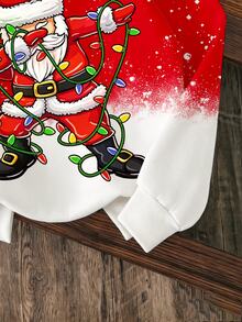 Young Boys Autumn/Winter Casual Christmas Red Lights Santa Claus Gradient Snowflake Print Hooded Sweatshirt For Outdoor And Sports Birthday Gift - Multicolor - View 6