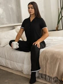 Andrea Bello 2pcs Women Casual Contrast Trim Top & Pants Loungewear Set Outfit - Multicolor - View 6