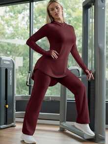 Innovista Innovista 女款長袖寬鬆 UPF 40+ 運動兩件套，休閒，秋季，冬季，健身房，運動，瑜伽，健身，保守 - 酒紅色 - 查看 13