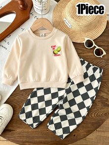 Young Boy Letter Kiwi Pattern Casual Baby Daily Birthday Kindergarten Long Sleeve Sweatshirt Baby Blue White Fall - Multicolor - View 2