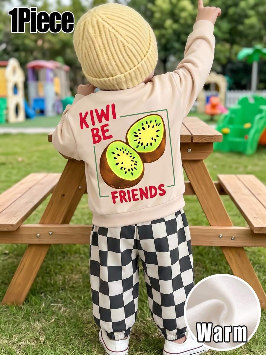 Young Boy Letter Kiwi Pattern Casual Baby Daily Birthday Kindergarten Long Sleeve Sweatshirt Baby Blue White Fall - Multicolor - View 1