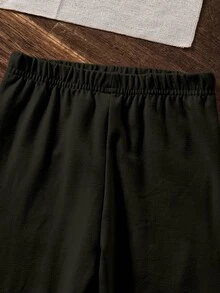 SHEIN Vintaside Kids 2件裝男嬰褲子，黑色與天藍色熊圖案，修身彈性腰頭，休閒休假校園開學穿搭，休閒俐落寬鬆外出學院風秋季款 - 彩色 - 查看 7