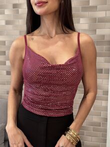 Yohana Edit Sequin Material Red Sexy Crop Top For Women, Christmas Party - Red - View 4