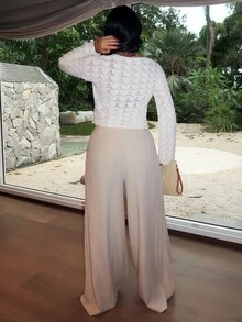Dayanna Comas Áo khoác cardigan nữ thanh lịch thắt nơ phía trước khoét rỗng - Màu be - Xem 2