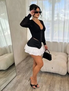 Dayanna Comas 女士优雅黑白拼接迷你裙，春夏款 - 黑與白 - 查看 5