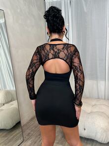 Dayanna Comas Lace Up Front Bodycon Skirt - Black - View 3