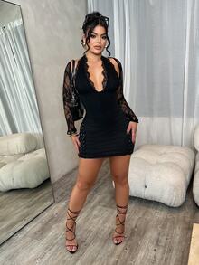 Dayanna Comas Lace Up Front Bodycon Skirt - Black - View 7