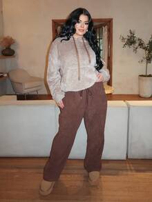 Dayanna Comas High-End Niche Fuzzy Thermal Lined Sweatshirt, Autumn/Winter - Mocha Brown - View 6