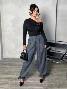 Dayanna Comas 女款時尚灰色冬季辦公休閒商務抽繩腳踝長褲，慢跑褲，哈倫褲，通勤戶外長款工作服，辦公穿搭 - 灰色 - 查看 3