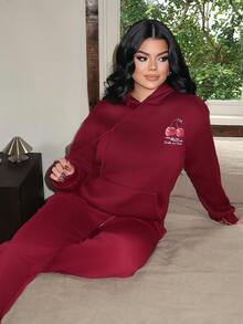 Dayanna Comas Áo sweatshirt nữ kiểu dáng thường ngày in hình quả anh đào, tay rớt. - Màu Đỏ Sâu - Xem 1