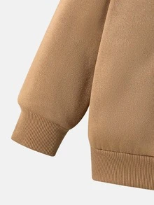 Young Girl Cartoon Print Long Sleeve Sweatshirt And Sweatpants Casual Daily Outfit Set Kids - Khaki - View 6