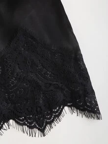 Sweetra 优雅法式复古缎面棕色花卉拼接休闲半身裙，时尚早春新品 - 黑色 - 查看 6