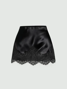Sweetra Spring/Summer Fashion New Elegant Commute Contrast Lace Trim A-Line Romantic Girly Daily Streetwear Women's Blue Skirt - Black - View 4