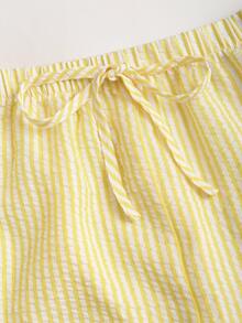 Sweetra Conjunto de top corto de halter con textura y tirantes, y pantalones de pierna ancha, ideal para viajes y vacaciones - Multicolor - Ver 7