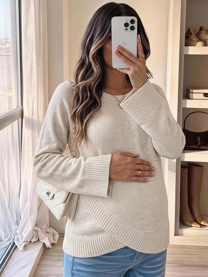 SHEIN Umstands-Pullover Einfarbig, lässig für den Alltag, mit langen Ärmeln