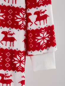 Tween Boy Flannel Pajamas Autumn/Winter Fleece Ribbed Zipper Hoodie Print Allover Christmas Reindeer Snowflake Sets - Red - View 7