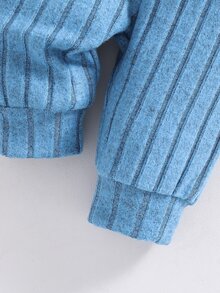 SHEIN 2件組韓式羅紋刷毛質感新生兒嬰兒卡通熊刺繡衛衣與長褲套裝，可愛時尚舒適俏皮修身長袖休閒嬰兒服 - 藍色 - 查看 9