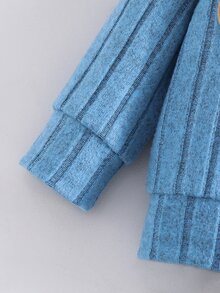 SHEIN 2件組韓式羅紋刷毛質感新生兒嬰兒卡通熊刺繡衛衣與長褲套裝，可愛時尚舒適俏皮修身長袖休閒嬰兒服 - 藍色 - 查看 8