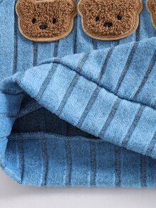 SHEIN 2件組韓式羅紋刷毛質感新生兒嬰兒卡通熊刺繡衛衣與長褲套裝，可愛時尚舒適俏皮修身長袖休閒嬰兒服 - 藍色 - 查看 5