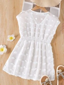 Young Girl White Beach Cover-Up For Girls Aged 4-7,Summer Holiday Lightweight Breathable Dress For Swimming,Parties,Outings & Family Vacation - White - View 3