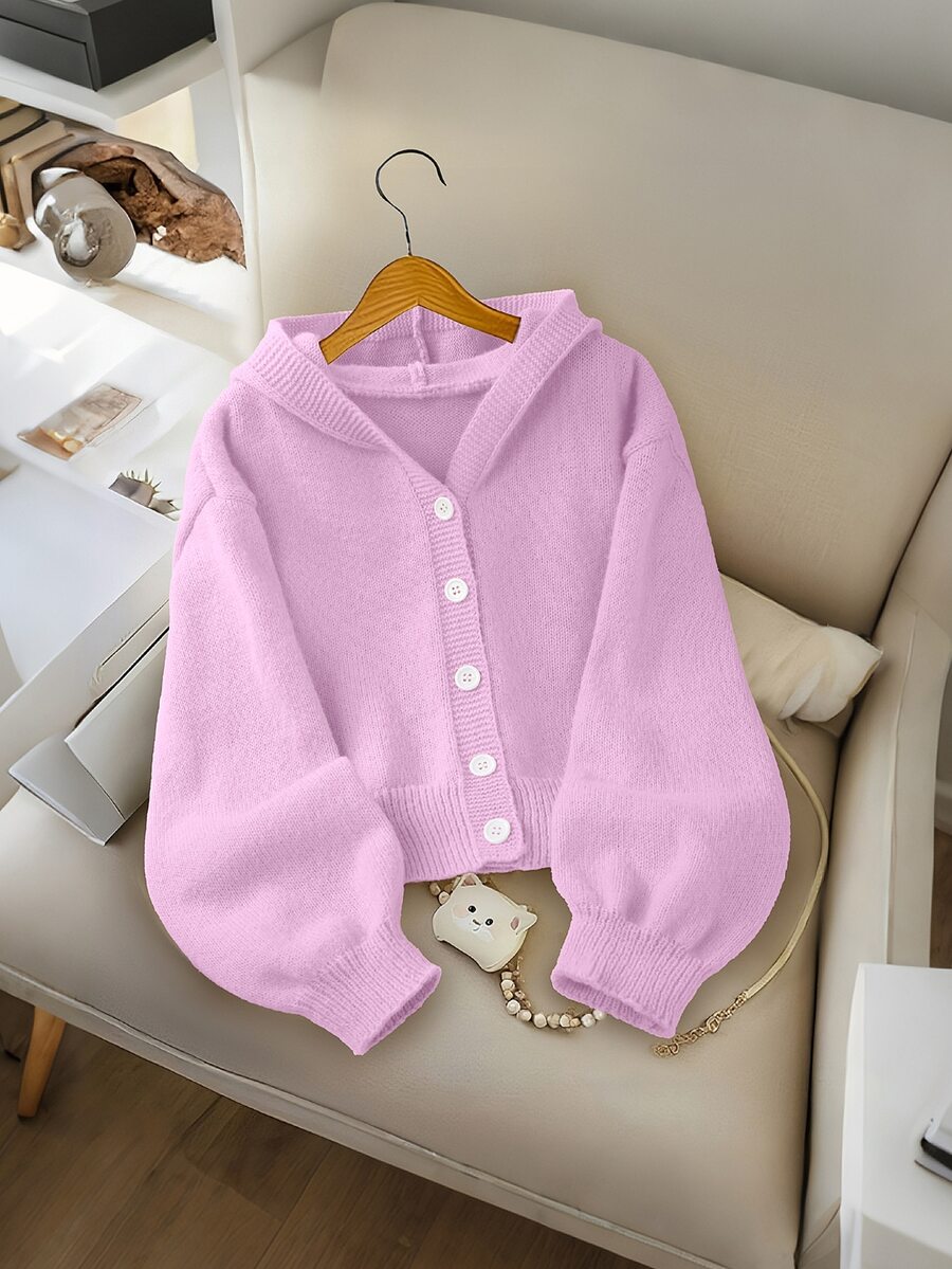 Genkimix Kids Girls Purple Knit Cardigan Sweater, Button Front, Cozy Ribbed Cuffs, Baby Toddlers Young, Autumn - Mauve Purple - View 1