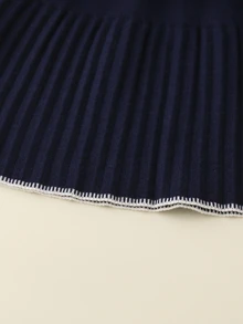 SHEIN 女嬰蝴蝶結刺繡針織開襟衫與百褶裙兩件套，學院風 - 藏蓝色 - 查看 4
