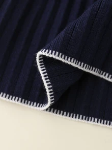 SHEIN 女嬰蝴蝶結刺繡針織開襟衫與百褶裙兩件套，學院風 - 藏蓝色 - 查看 8