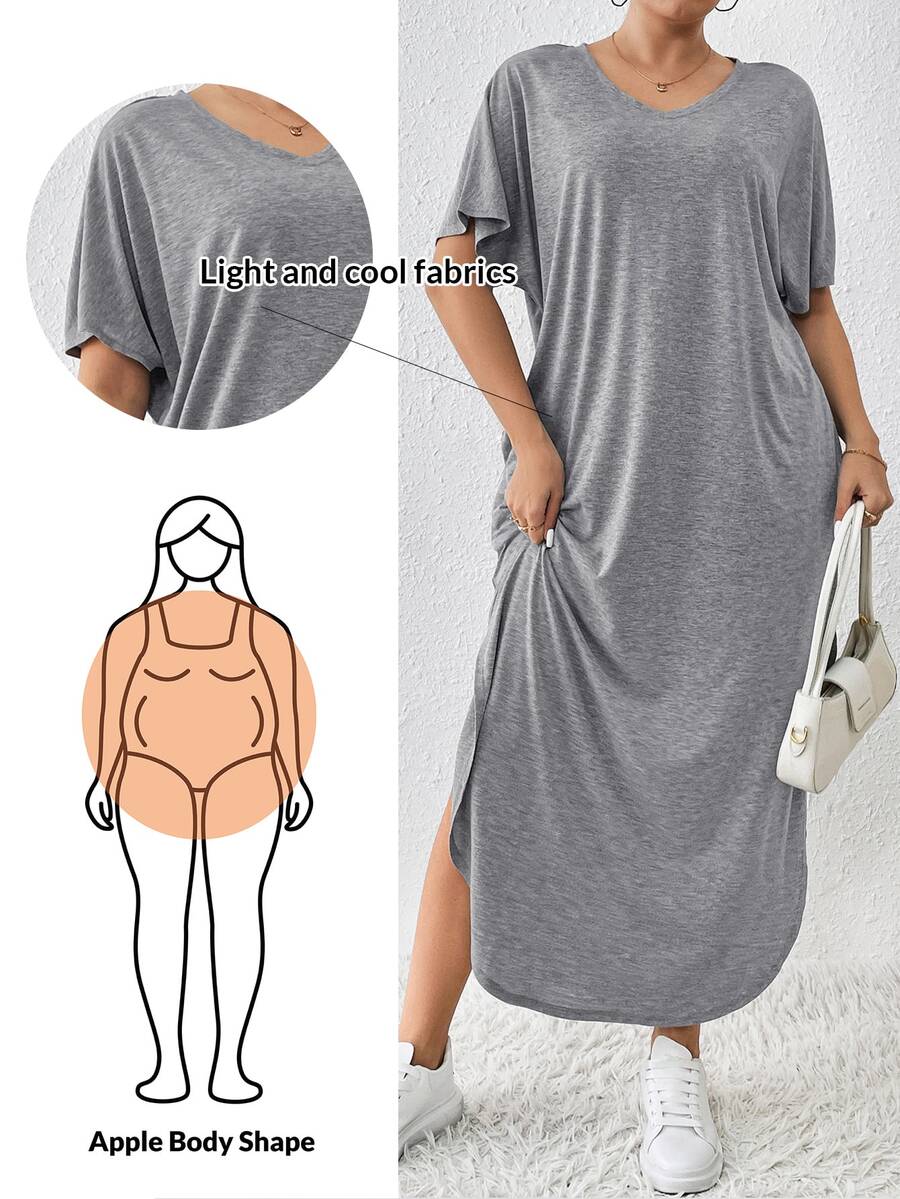 Shapeblank Plus Size Women's Spring And Summer New Fashion Commuter Casual Pocket Design Slit Long Robe Dress