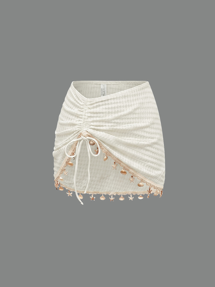 Swim Oasis-D Women's Solid Color Spaghetti Strap Front Shell Chain Decor Two Pieces Swimsuit - Beige - View 5