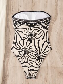 Swim Lushoire Women's Solid Color Bandeau Ruched One-Piece Swimsuit, Beach Summer Outfit - Multicolor - View 3