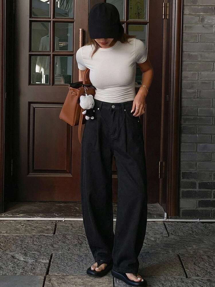 DAZY Solid Color Loose Carrot Pants With Pockets, Spring/Summer Casual Women's Long Pants - Black - View 4
