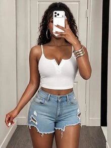 BamGleam Women Summer Split Button Cami Tank Top Set In Multiple Colors - Multicolor - View 5