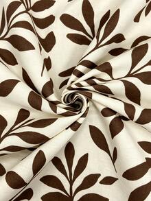 Weeklong Women's Plus Size Summer Square Neck Short Sleeve Leaf Print Comfortable Dress, Suitable For Casual Vacation, Beach, Daily Commute - Khaki - View 4