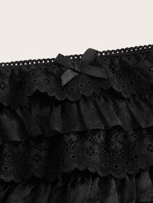 SHEIN ICON Pantalones cortos blancos para mujer con capas múltiples y dobladillo de volantes, estilo Y2K de bajo aumento para salir a conciertos - Negro - Ver 5