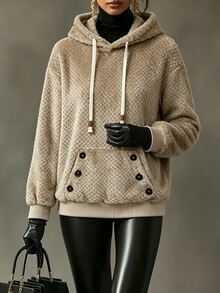 Penseblé 2025 Autumn/Winter Slouchy Casual Daily Wear High-End Design Patchwork Contrast Color Hooded Lamb Fleece Thickened Loose Long Sleeve Sweatshirt Versatile - Brown - View 8