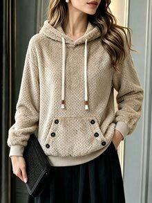 Penseblé 2025 Autumn/Winter Slouchy Casual Daily Wear High-End Design Patchwork Contrast Color Hooded Lamb Fleece Thickened Loose Long Sleeve Sweatshirt Versatile - Brown - View 6