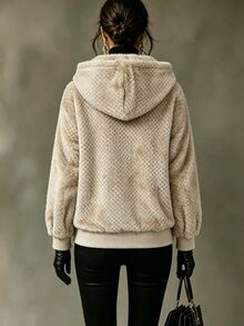 Penseblé 2025 Autumn/Winter Slouchy Casual Daily Wear High-End Design Patchwork Contrast Color Hooded Lamb Fleece Thickened Loose Long Sleeve Sweatshirt Versatile - Brown - View 2