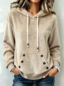 Penseblé 2025 Autumn/Winter Slouchy Casual Daily Wear High-End Design Patchwork Contrast Color Hooded Lamb Fleece Thickened Loose Long Sleeve Sweatshirt Versatile - Brown - View 5